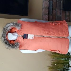 🆕️ HANTON Coral Quilted Faux Fur Removable Hooded Vest SIZE: L